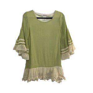 PAISLEY VINE Women Tunic Size S Green Flare Sleeves Cottagecore Boho Casual 3-21